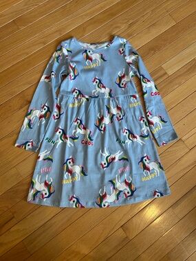H&M Light Blue Unicorn Print Long-Sleeve Dress